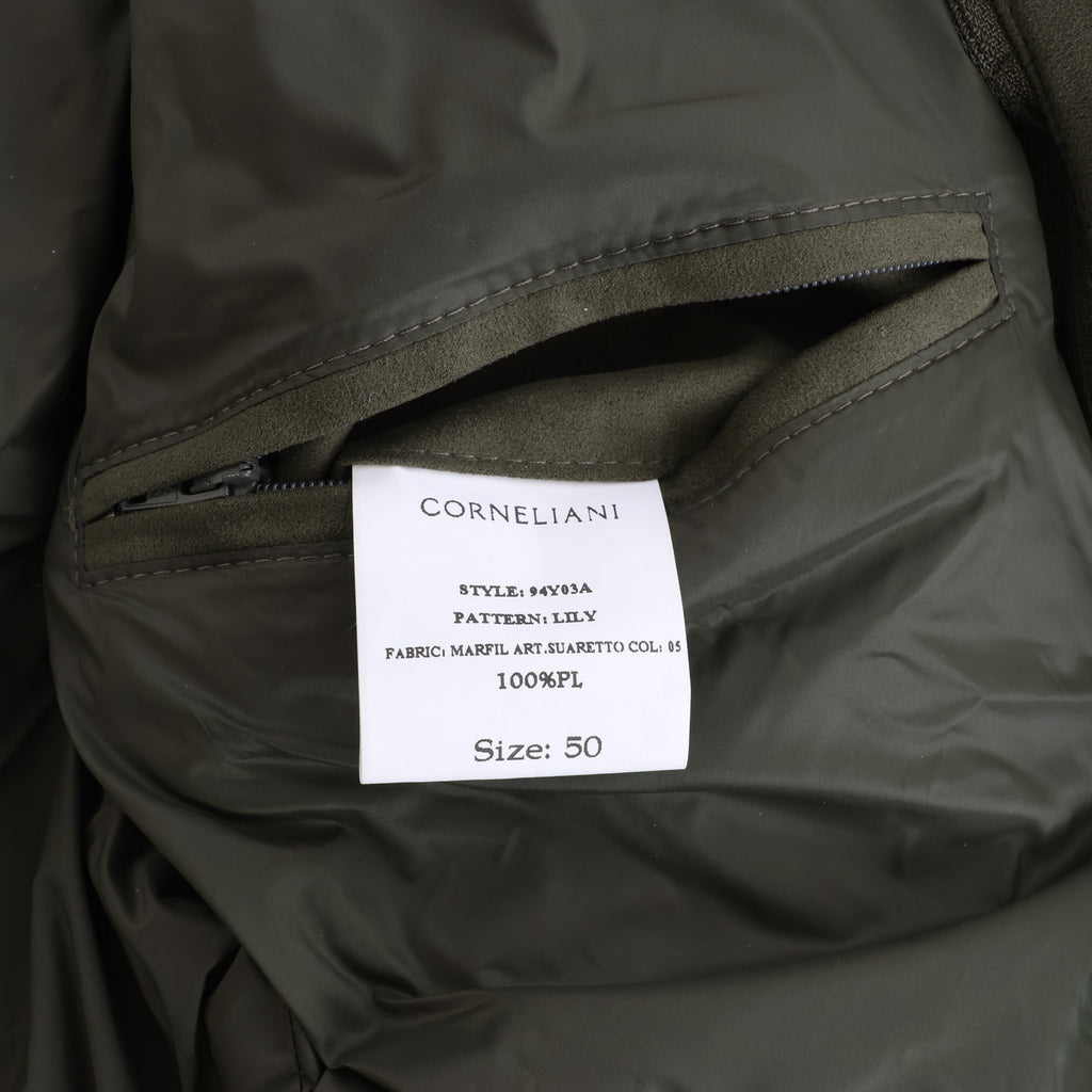 Corneliani Quilted Blazer with Detachable Inner Vest in Khaki, Size 50 IT