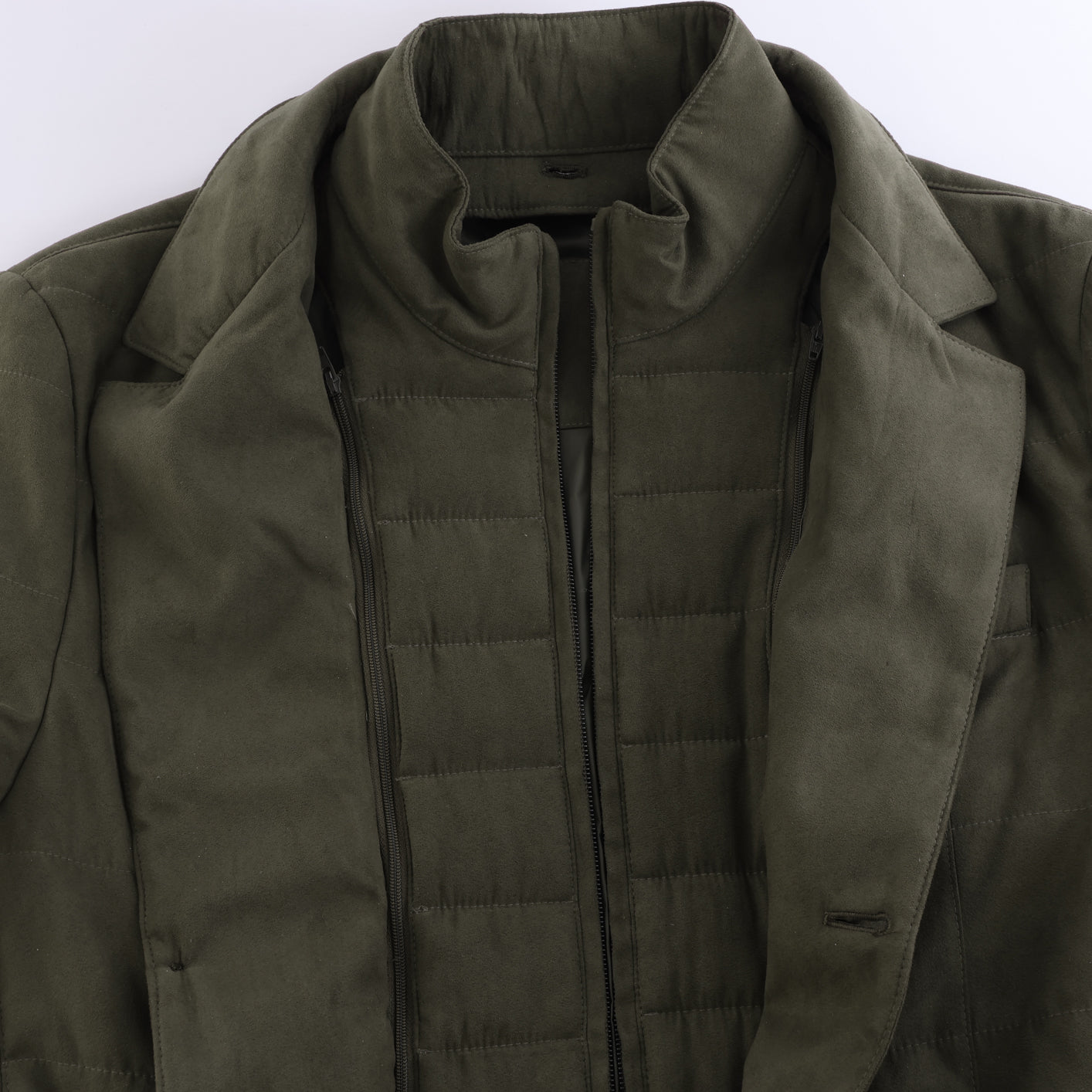Corneliani Quilted Blazer with Detachable Inner Vest in Khaki, Size 50 IT