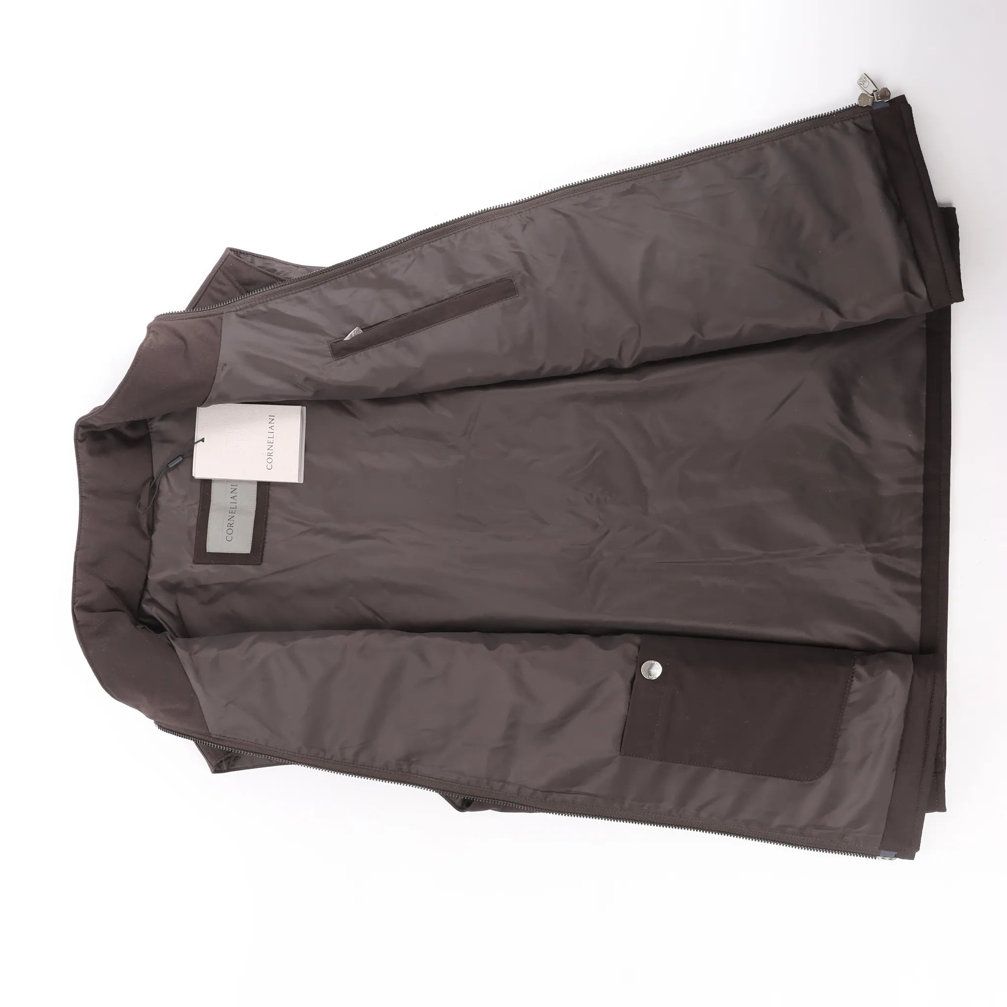 Corneliani Quilted Zip Gilet in Brown, Size 50 IT