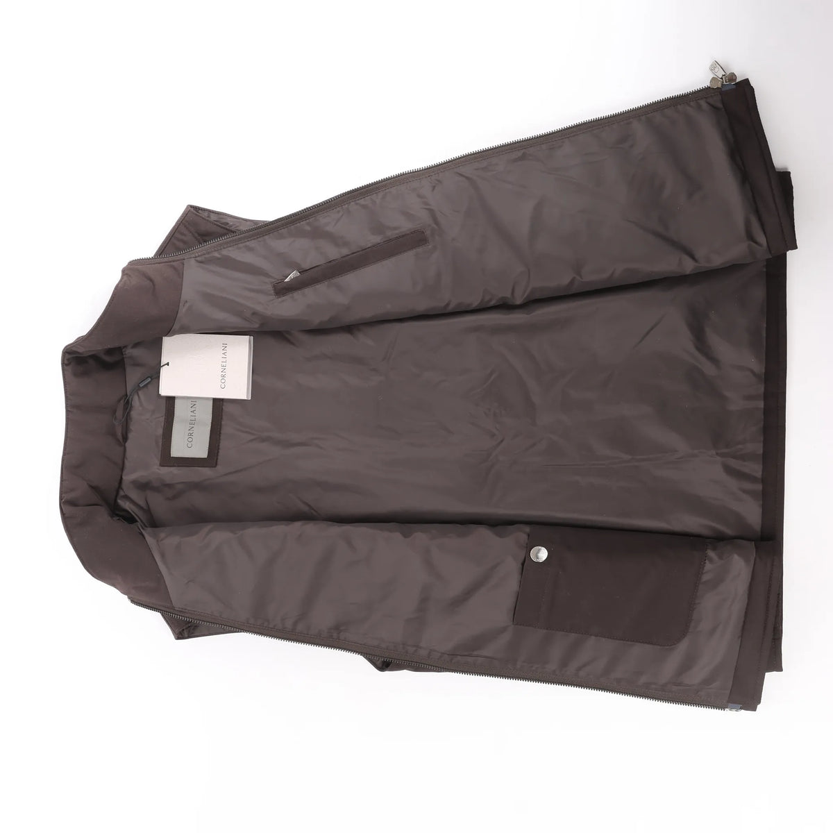 Corneliani Quilted Zip Gilet in Brown, Size 50 IT