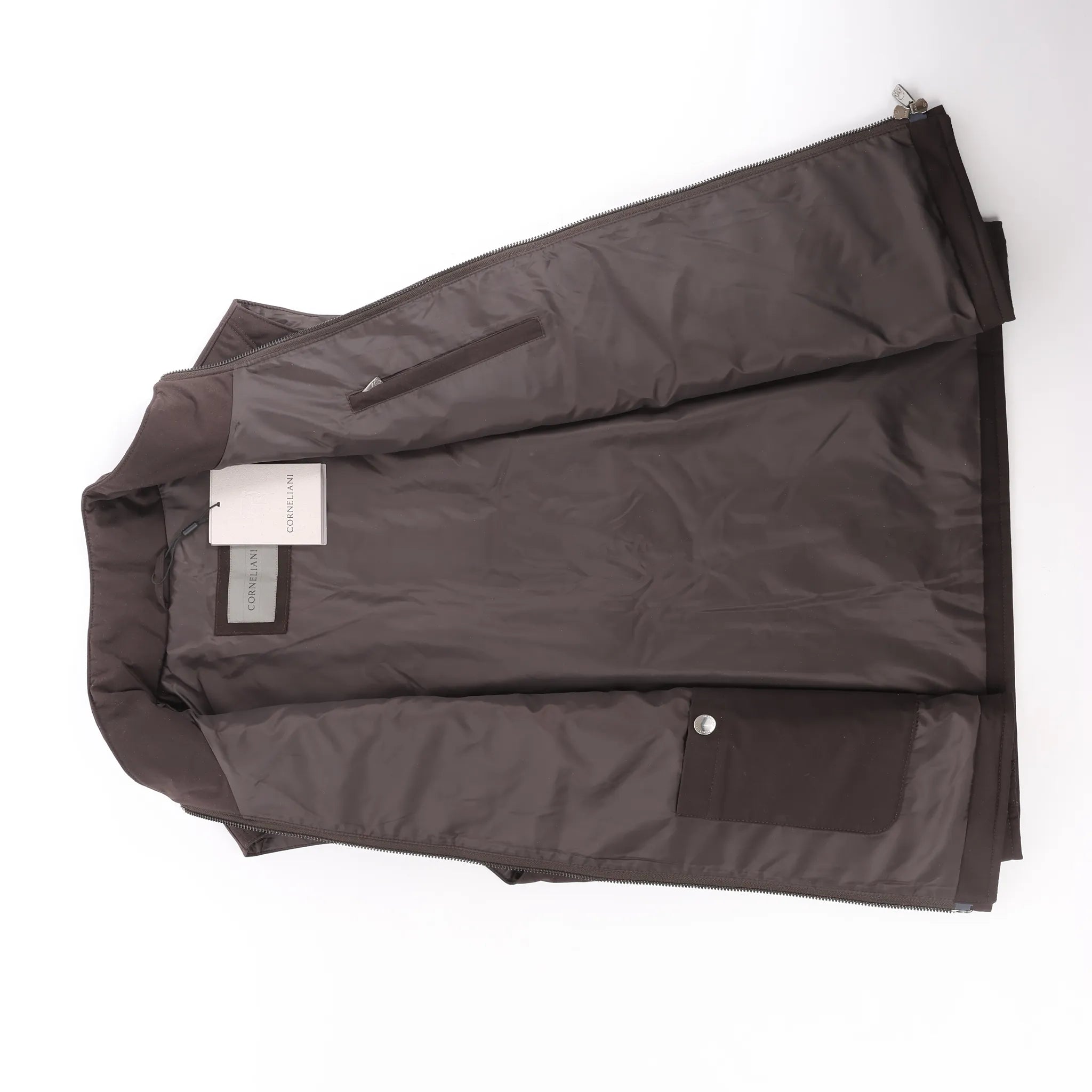 Corneliani Quilted Zip Gilet in Brown, Size 50 IT