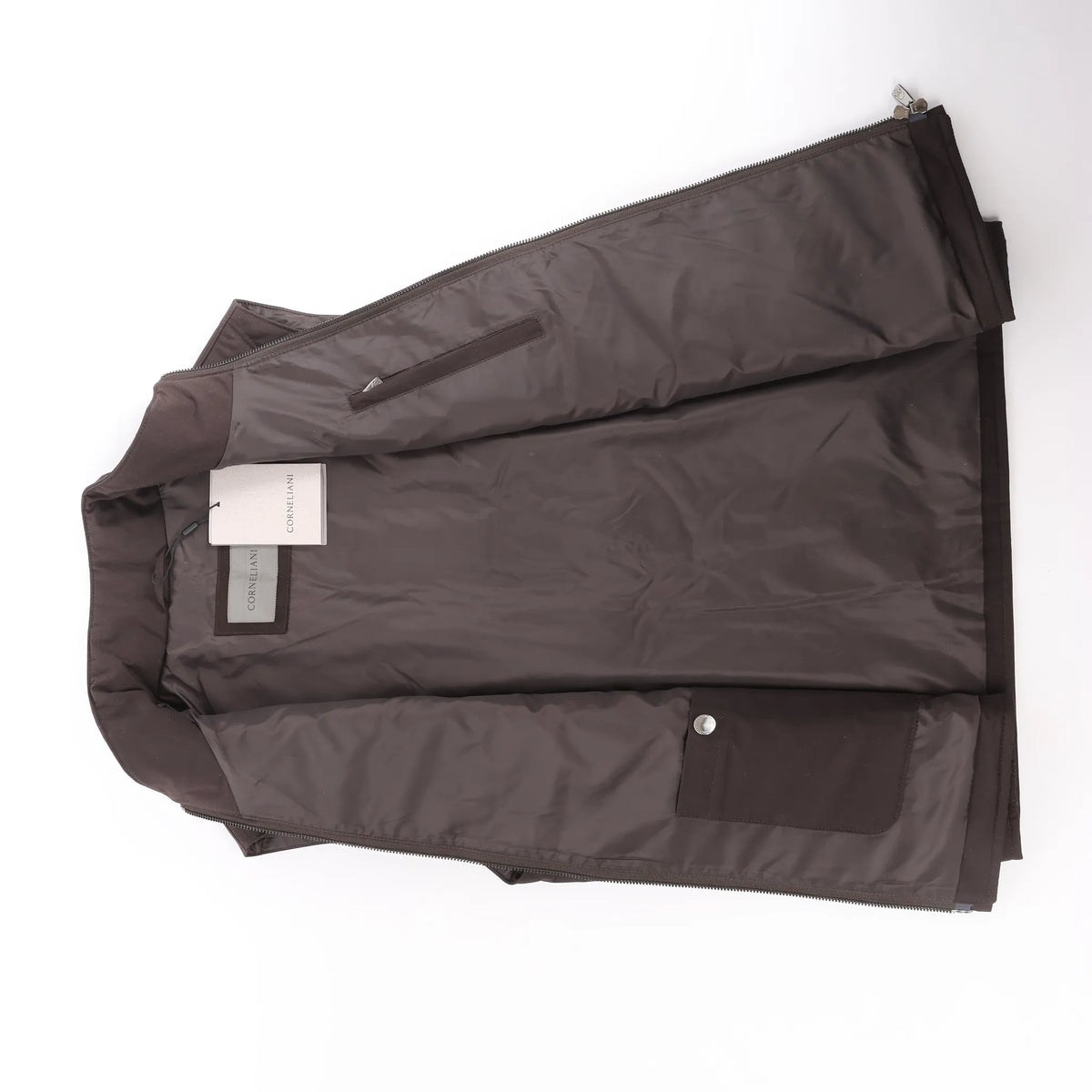 Corneliani Quilted Zip Gilet in Brown, Size 50 IT