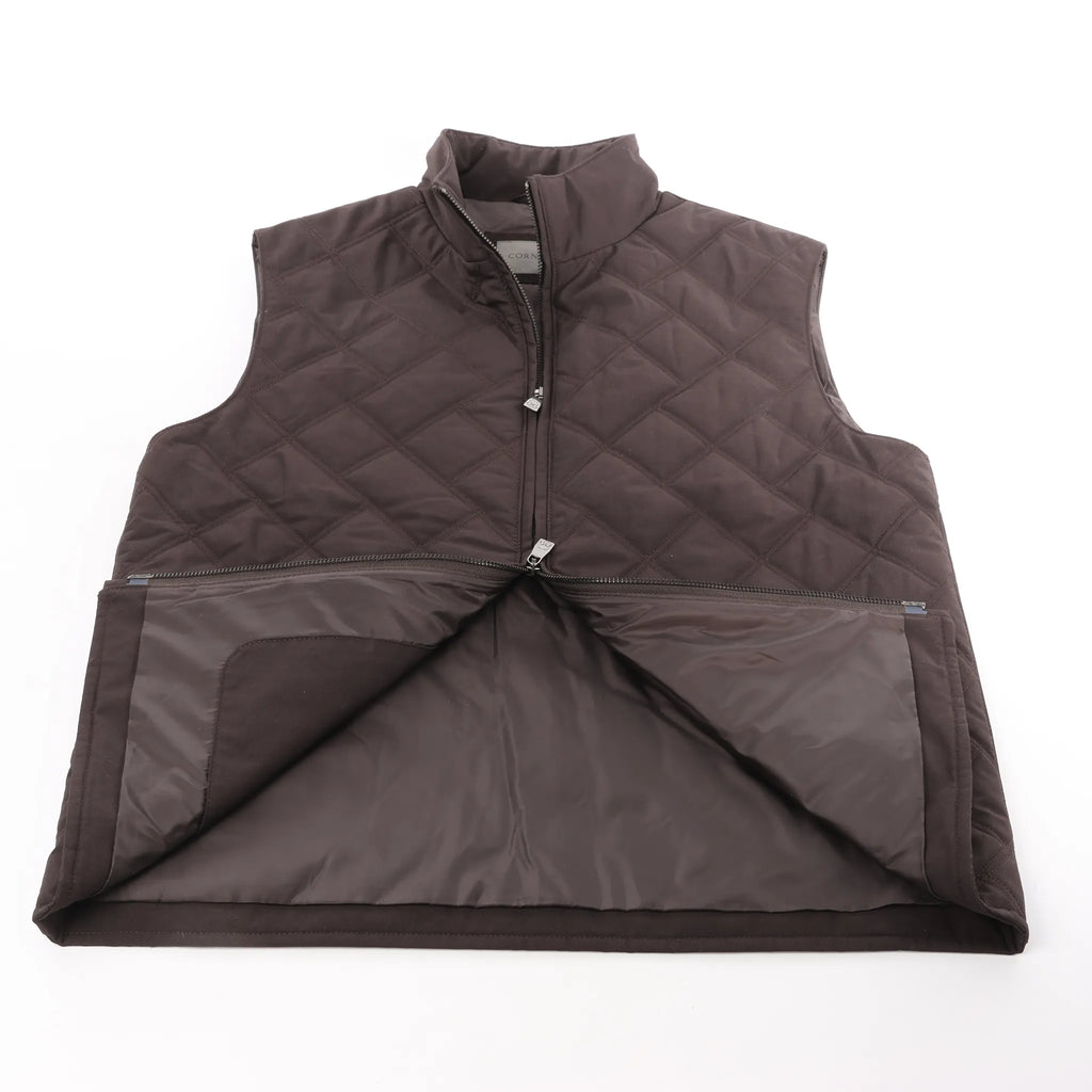 Corneliani Quilted Zip Gilet in Brown, Size 50 IT