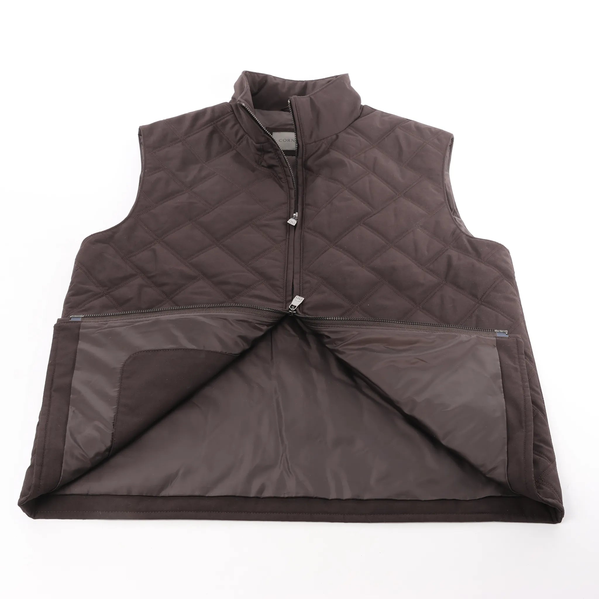 Corneliani Quilted Zip Gilet in Brown, Size 50 IT