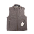 Corneliani gray zip-front vest with zip pockets and stand collar, laid flat on white background with brand tag attached.