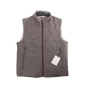 Corneliani gray zip-front vest with zip pockets and stand collar, laid flat on white background with brand tag attached.