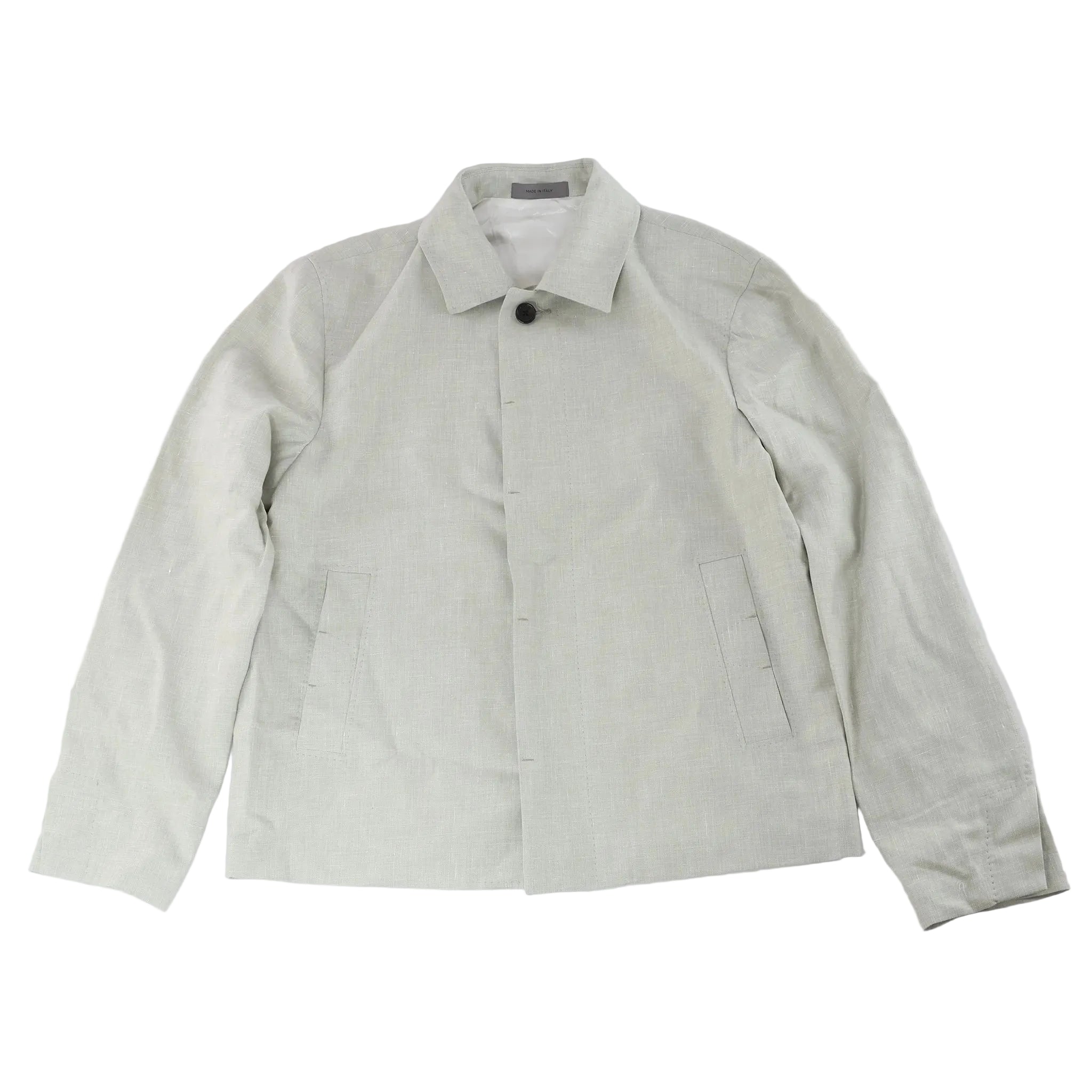 Light green Corneliani overshirt with point collar, concealed front fastening, long sleeves and two vertical welt pockets.