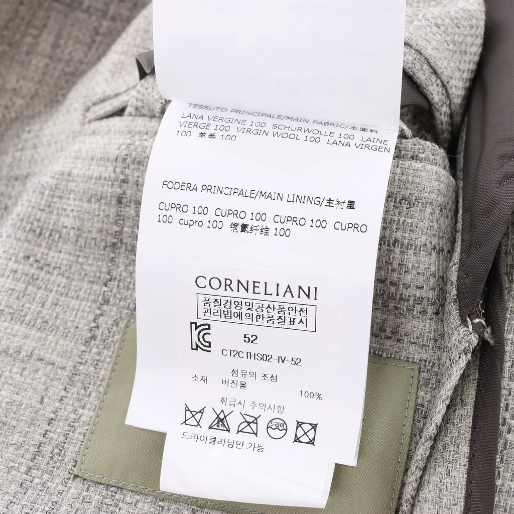 Corneliani Single-Breasted Check Wool Coat in Gray, Size 52 IT