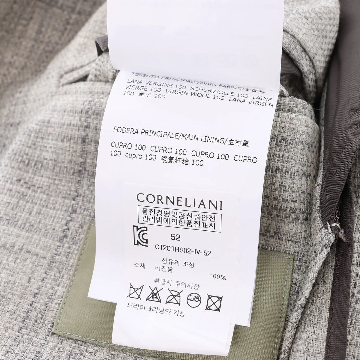Corneliani Single-Breasted Check Wool Coat in Gray, Size 52 IT