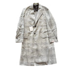 Corneliani Single-Breasted Check Wool Coat in Gray, Size 52 IT
