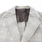 Corneliani Single-Breasted Check Wool Coat in Gray, Size 52 IT