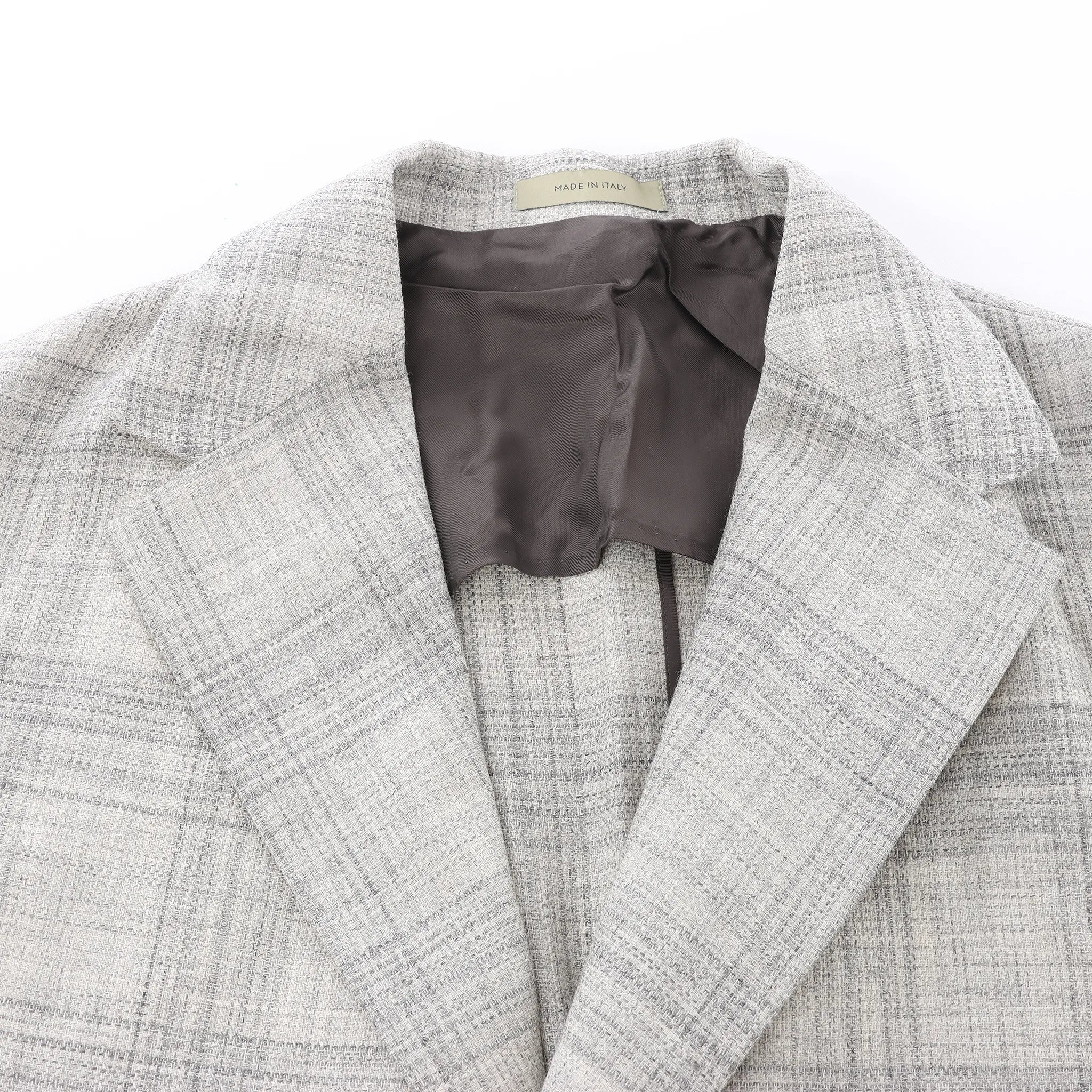 Corneliani Single-Breasted Check Wool Coat in Gray, Size 52 IT