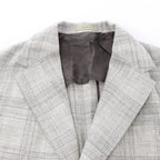 Corneliani Single-Breasted Check Wool Coat in Gray, Size 52 IT