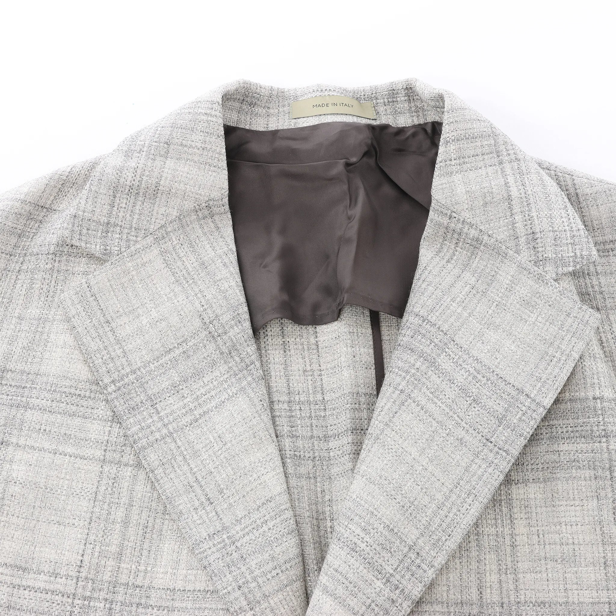 Corneliani Single-Breasted Check Wool Coat in Gray, Size 52 IT