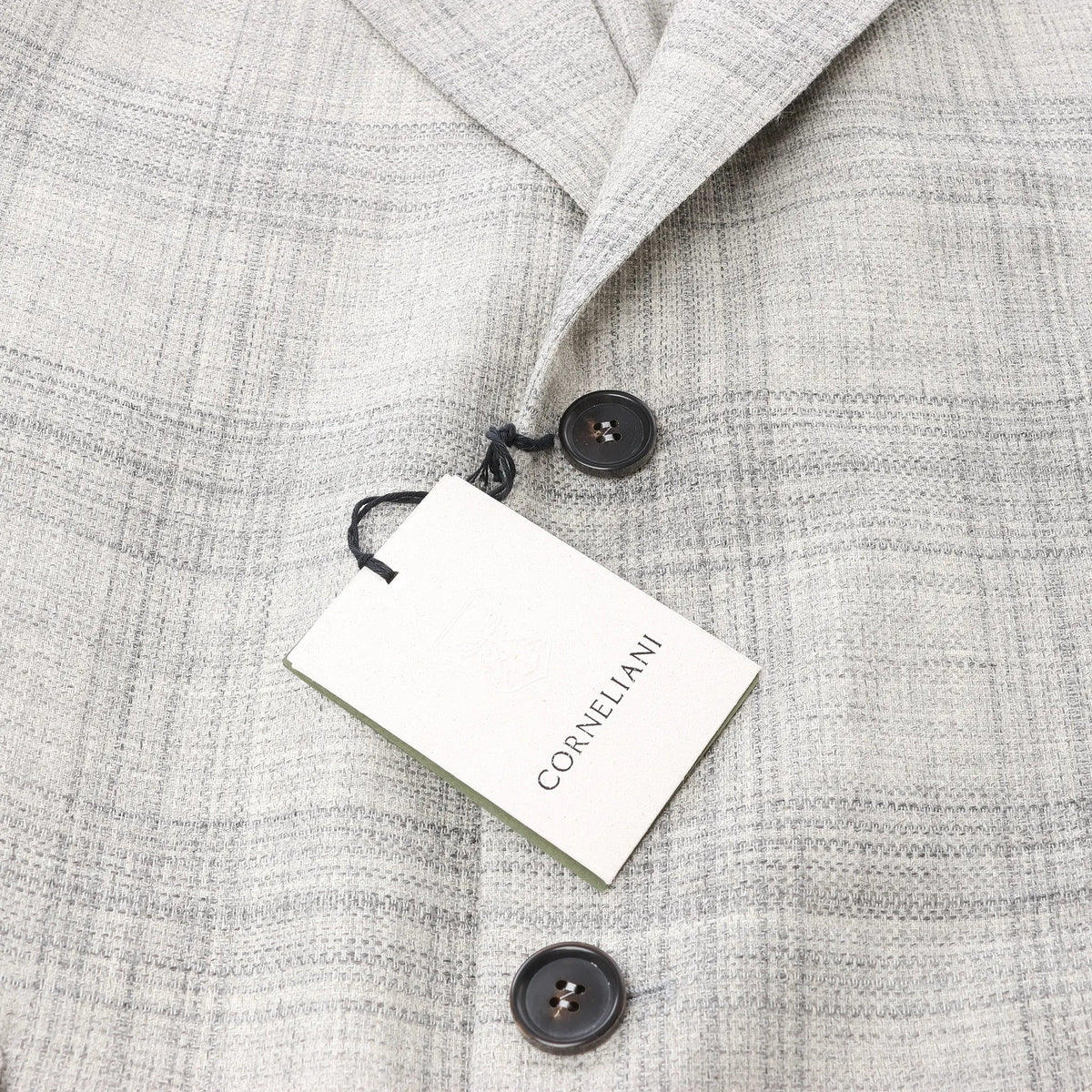 Corneliani Single-Breasted Check Wool Coat in Gray, Size 52 IT