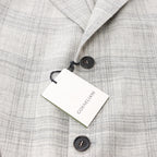 Corneliani Single-Breasted Check Wool Coat in Gray, Size 52 IT