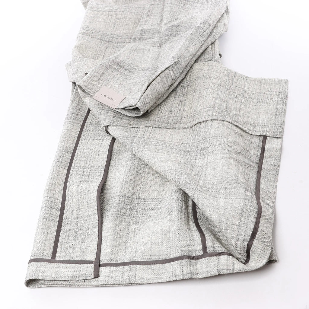 Corneliani Single-Breasted Check Wool Coat in Gray, Size 52 IT
