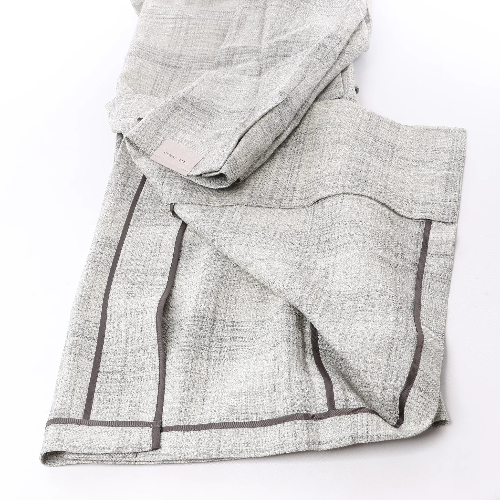 Corneliani Single-Breasted Check Wool Coat in Gray, Size 52 IT
