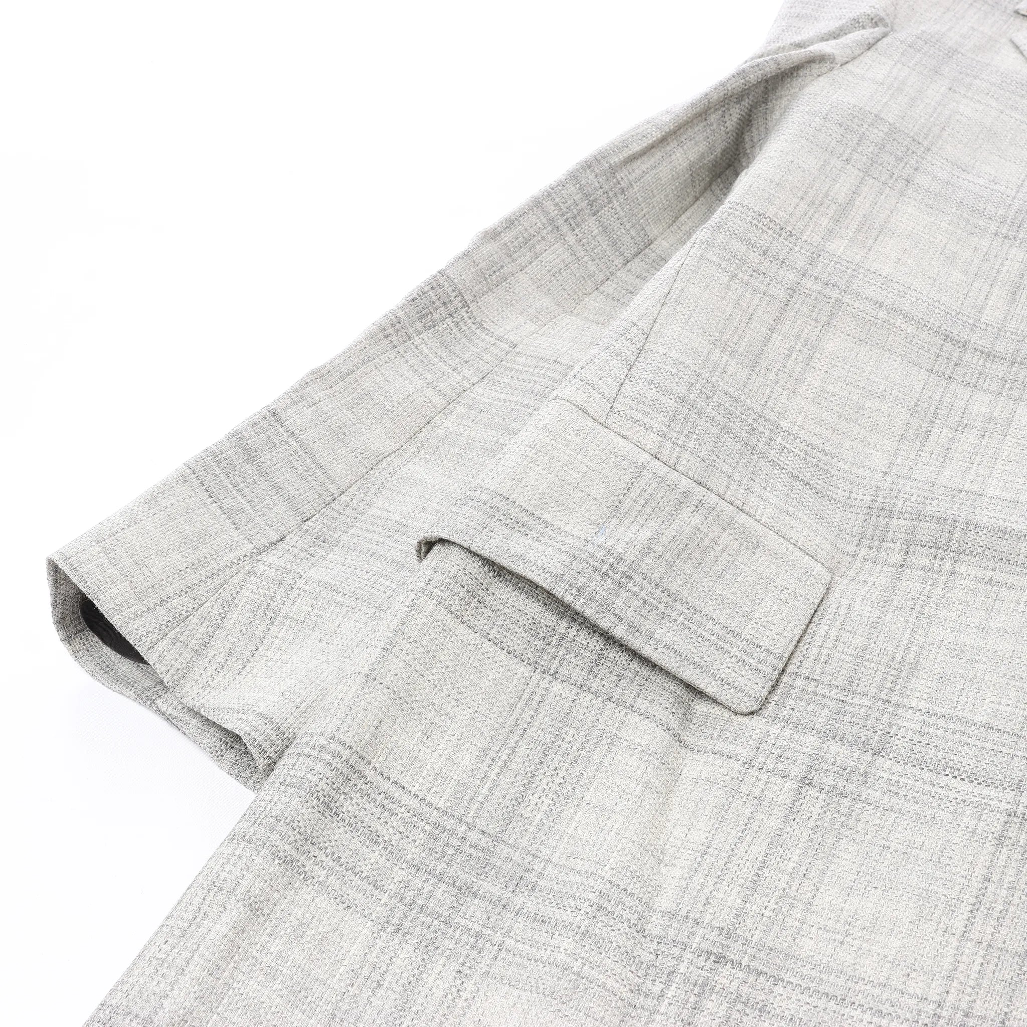 Corneliani Single-Breasted Check Wool Coat in Gray, Size 52 IT