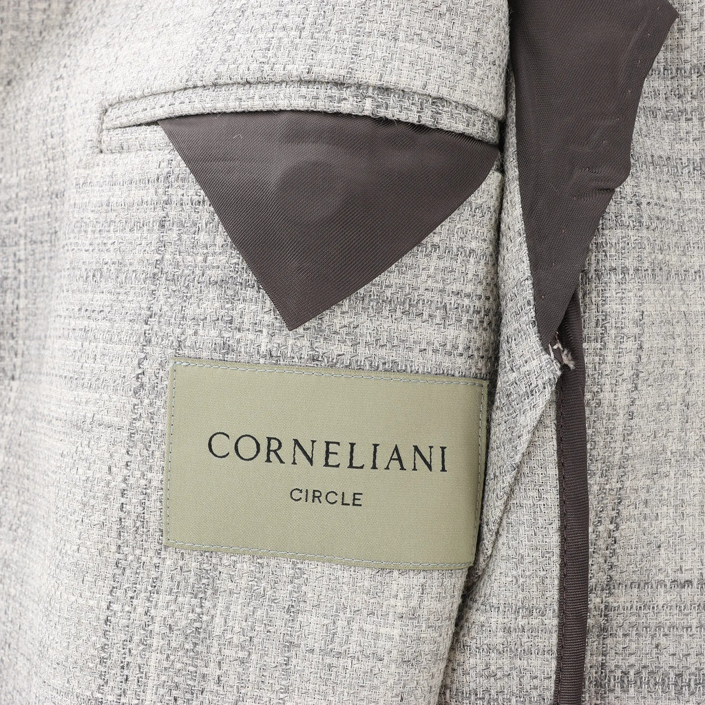 Corneliani Single-Breasted Check Wool Coat in Gray, Size 52 IT