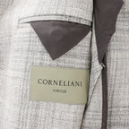 Corneliani Single-Breasted Check Wool Coat in Gray, Size 52 IT