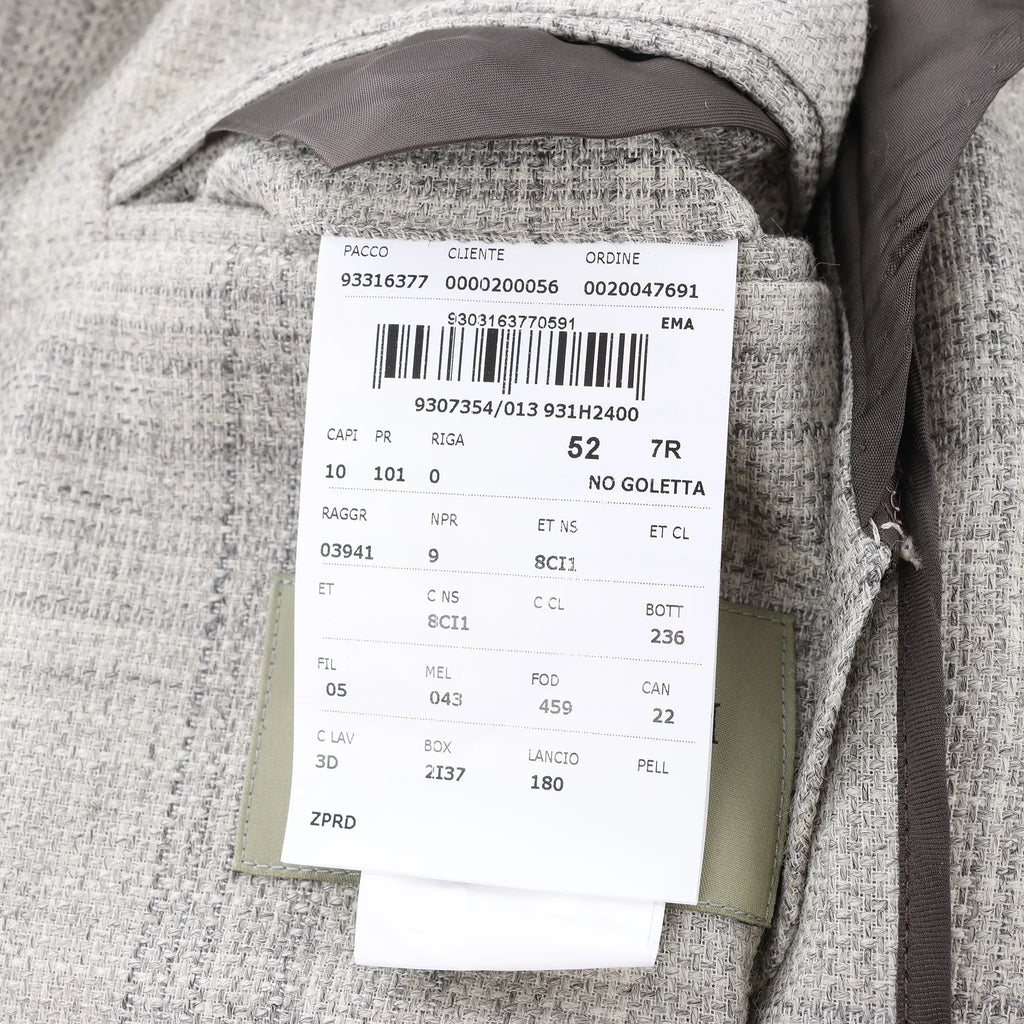 Corneliani Single-Breasted Check Wool Coat in Gray, Size 52 IT