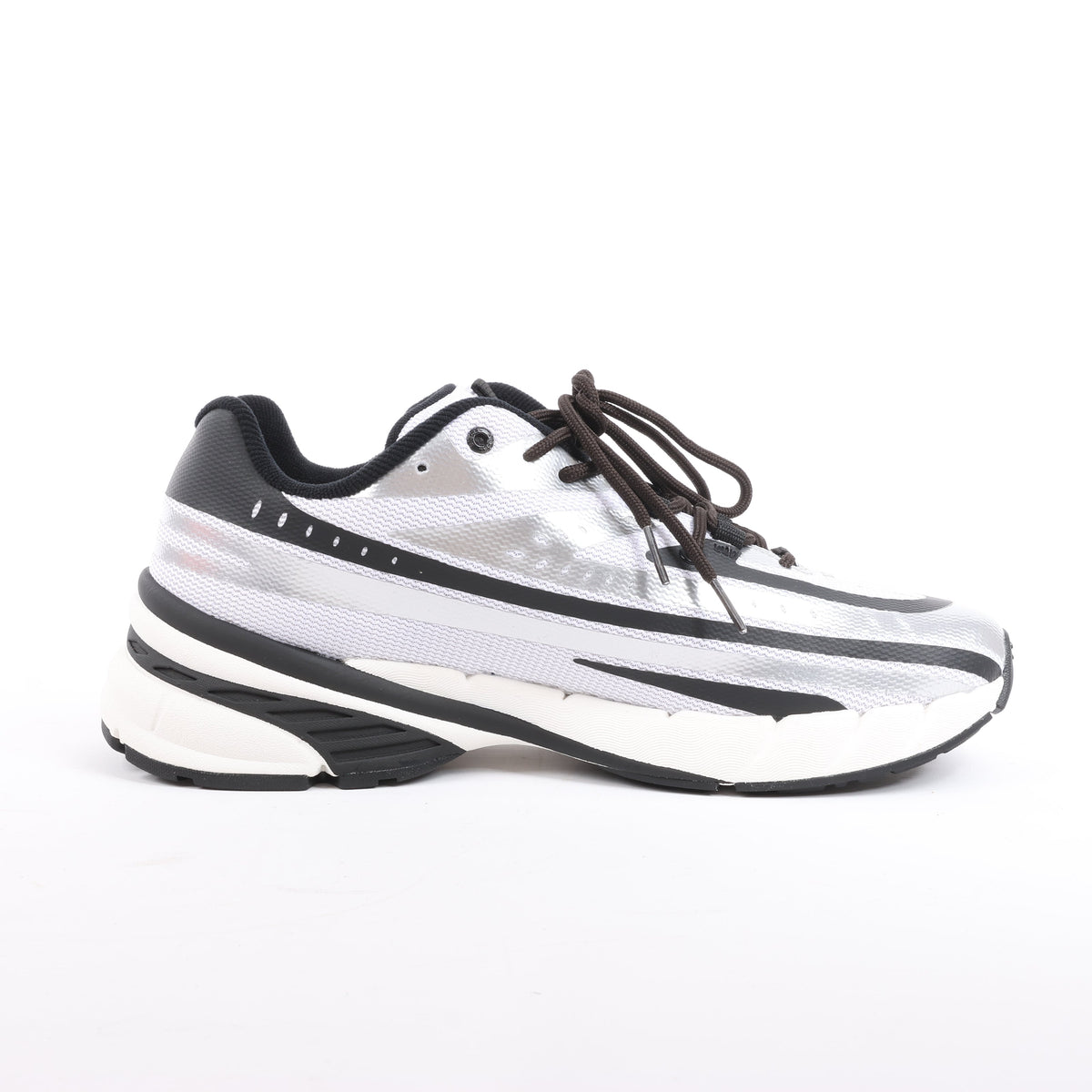 Diesel D-Airspeed Low-Striped Sneakers in Coated Ripstop in Silver, Size 43 EU