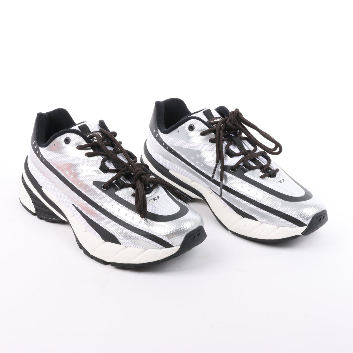 Diesel D-Airspeed Low-Striped Sneakers in Coated Ripstop in Silver, Size 43 EU