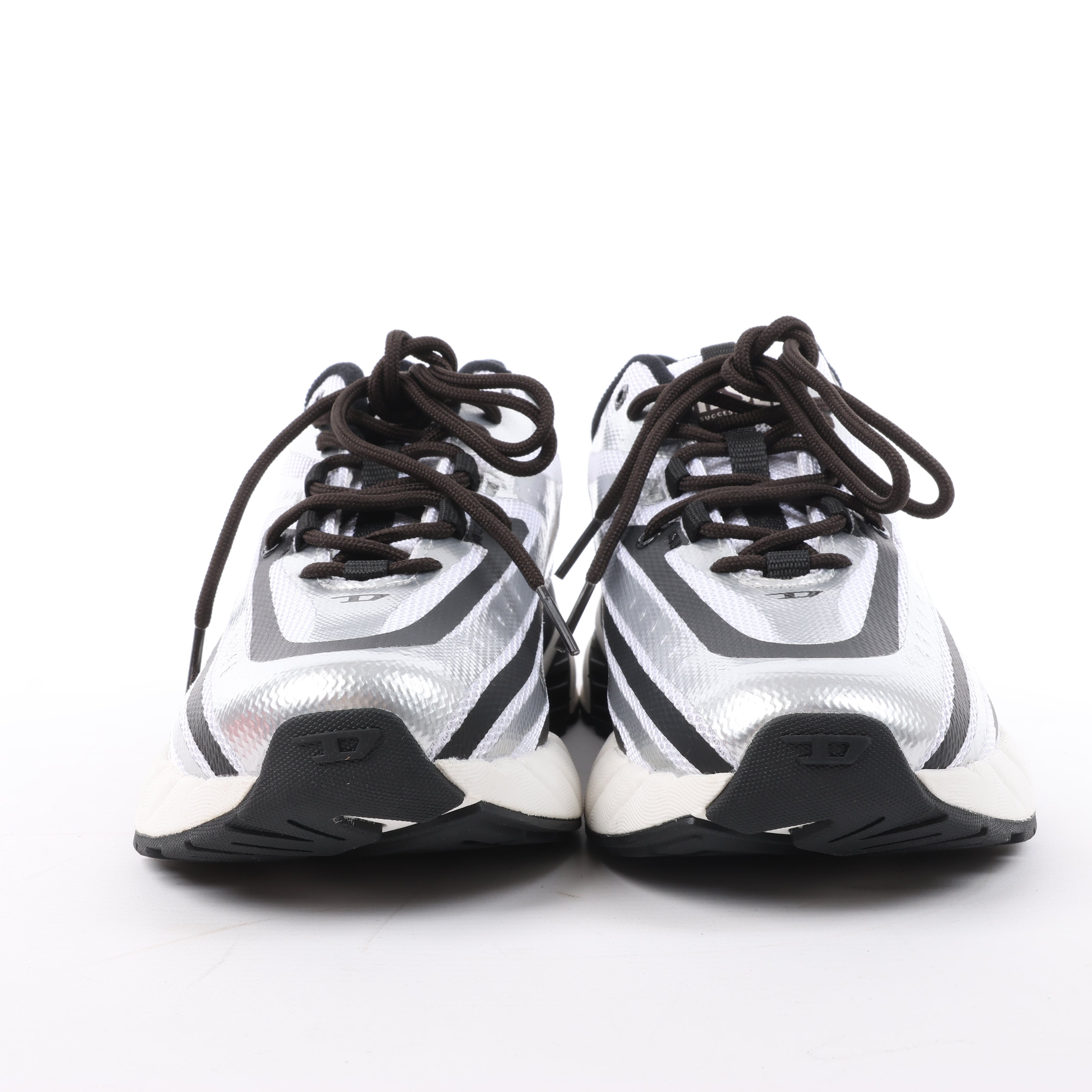 Diesel D-Airspeed Low-Striped Sneakers in Coated Ripstop in Silver, Size 43 EU