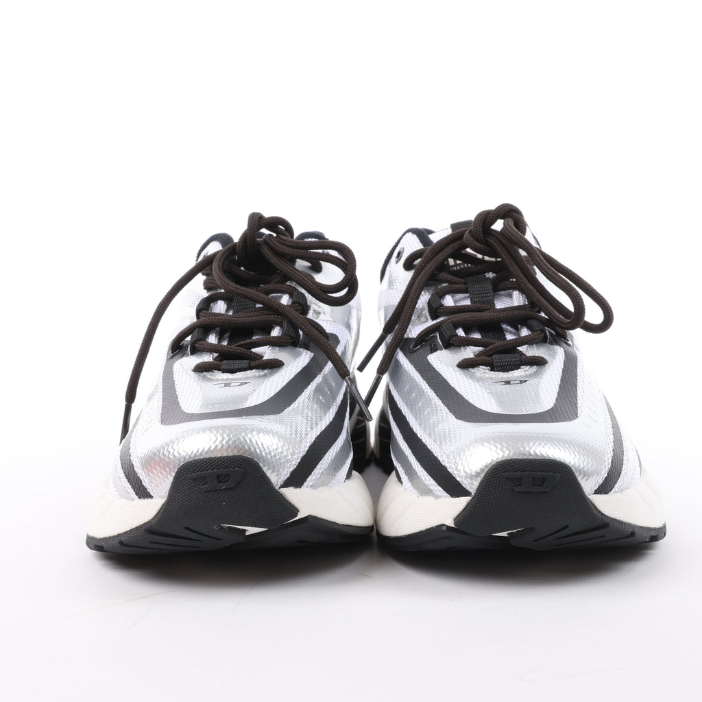 Diesel D-Airspeed Low-Striped Sneakers in Coated Ripstop in Silver, Size 43 EU