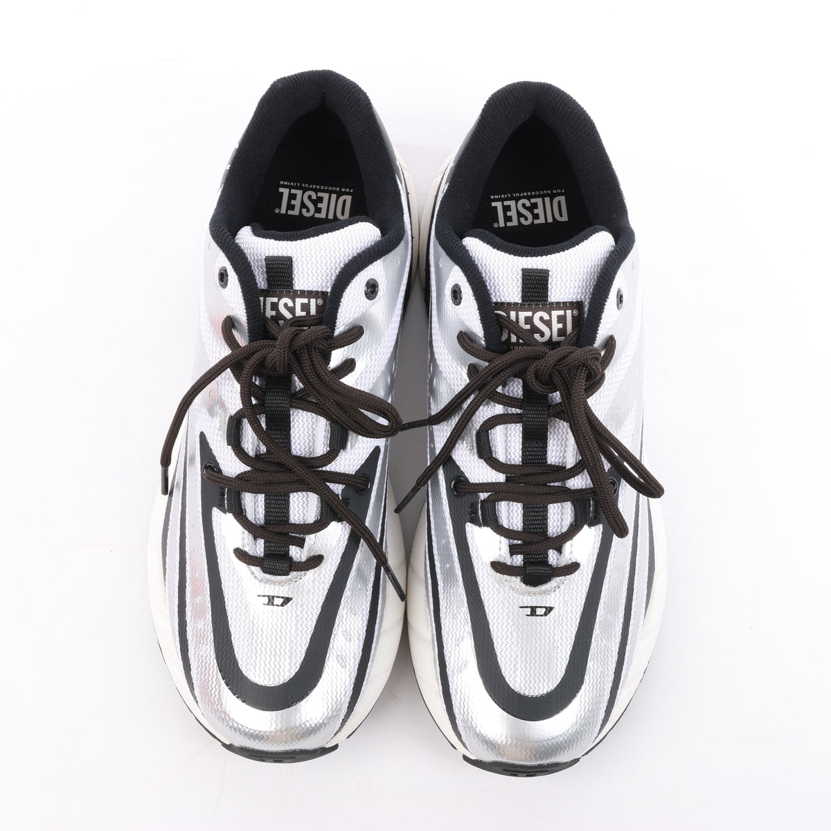 Diesel D-Airspeed Low-Striped Sneakers in Coated Ripstop in Silver, Size 43 EU