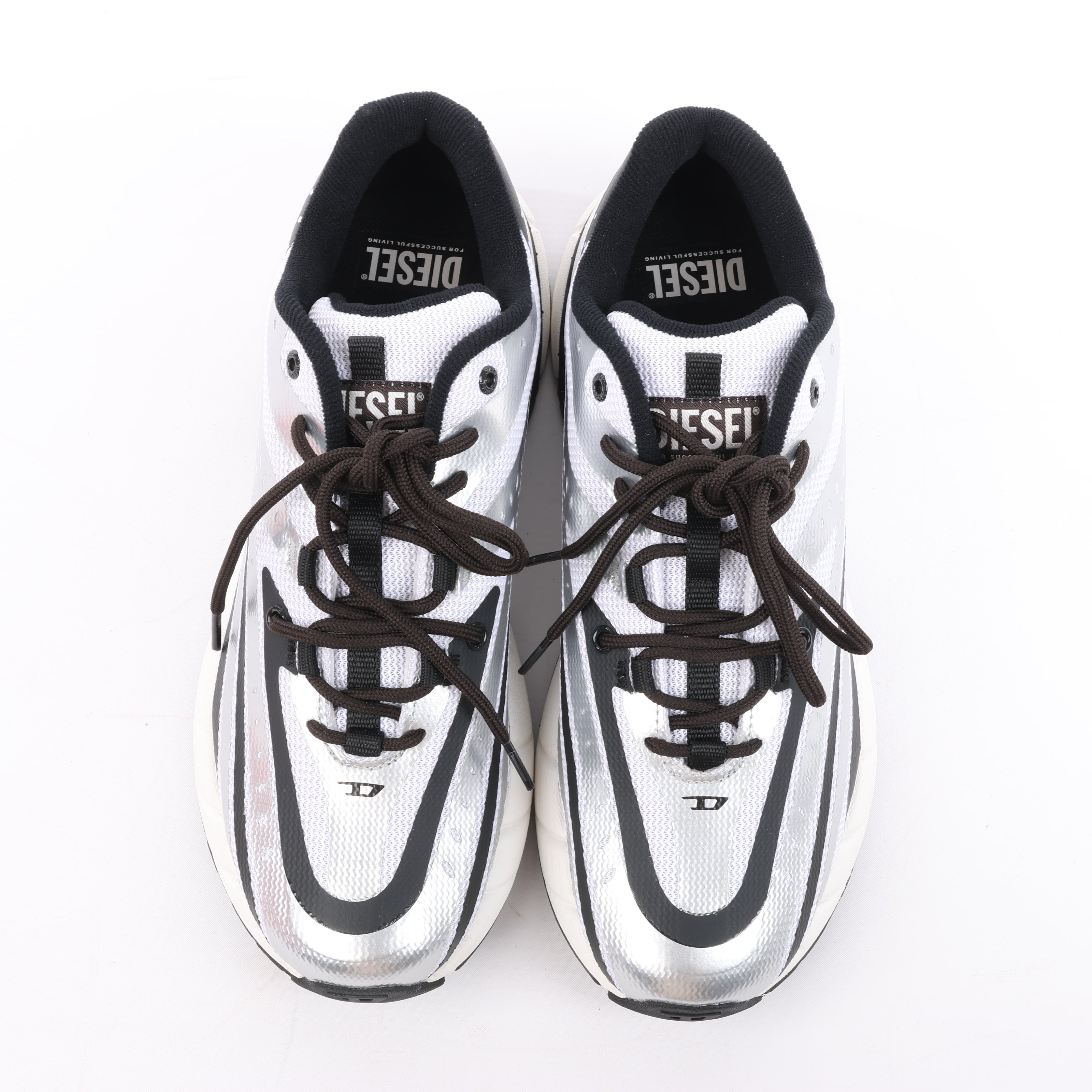 Diesel D-Airspeed Low-Striped Sneakers in Coated Ripstop in Silver, Size 43 EU