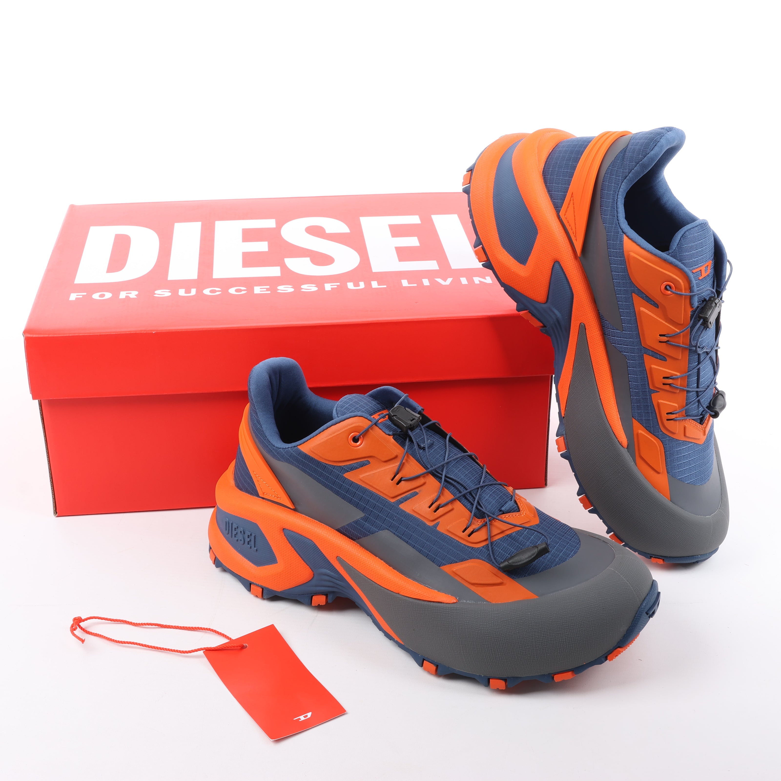 Diesel D-Cage Sneakers in Navy Blue x Orange, Size 43 EU
