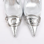 Diesel D-Venus Patent Embossed Slingback Heels in Silver, Size 37 EU