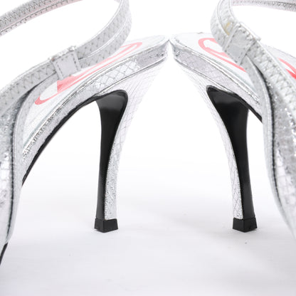 Diesel D-Venus Lackleder-Slingback-Pumps mit Prägung in Silber, Größe 37 EU