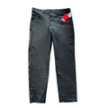 DIESEL P-JER black straight-leg pants with belt loops, side pockets and button closure, displayed flat against a white background with attached red brand tag.