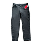 DIESEL P-JER black straight-leg pants with belt loops, side pockets and button closure, displayed flat against a white background with attached red brand tag.