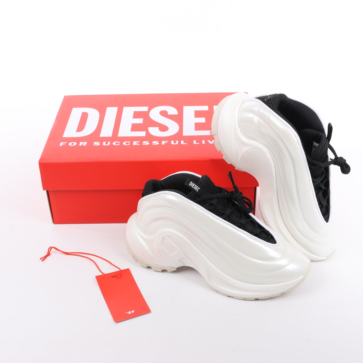 Diesel White SD-Runner-Slip-On-Sneaker mit ovalem D-Rist, Größe 36 EU