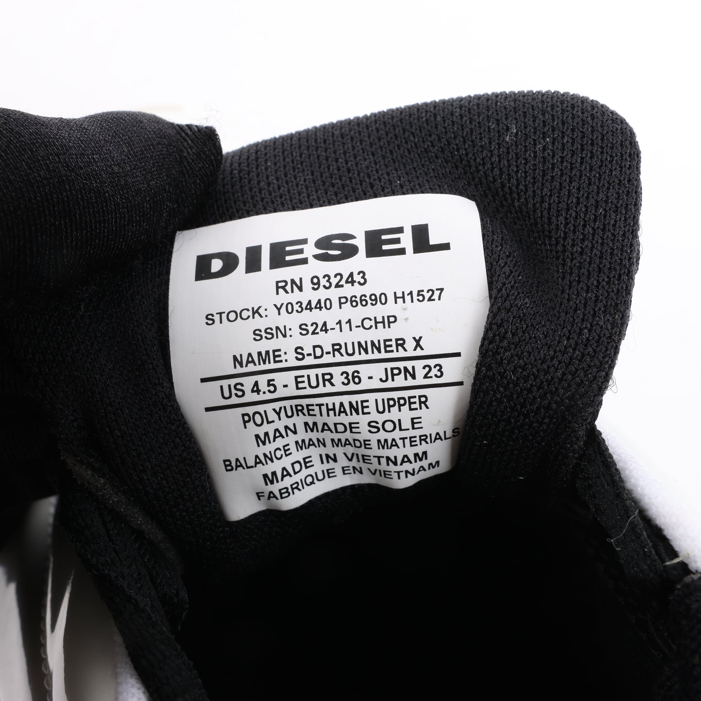 Diesel White SD-Runner-Slip-On-Sneaker mit ovalem D-Rist, Größe 36 EU
