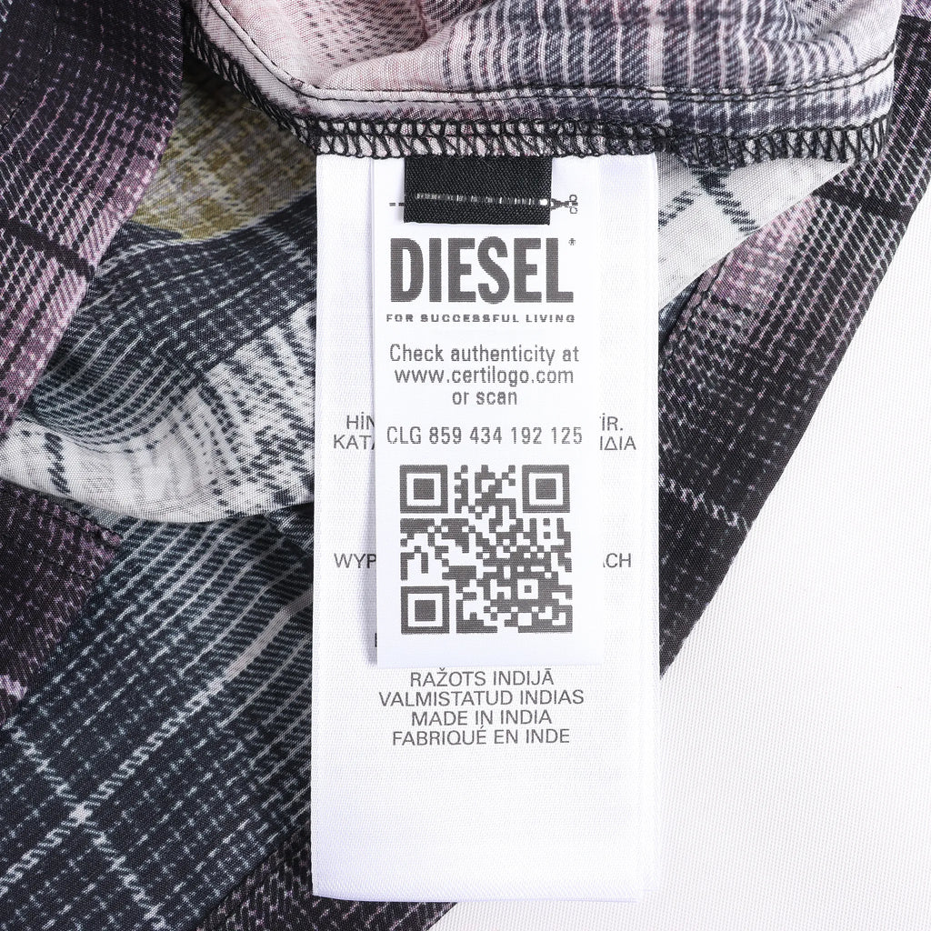 DIESEL Short-Sleeve Check Shirt With Poster Print in Multicolor, Size 48 IT