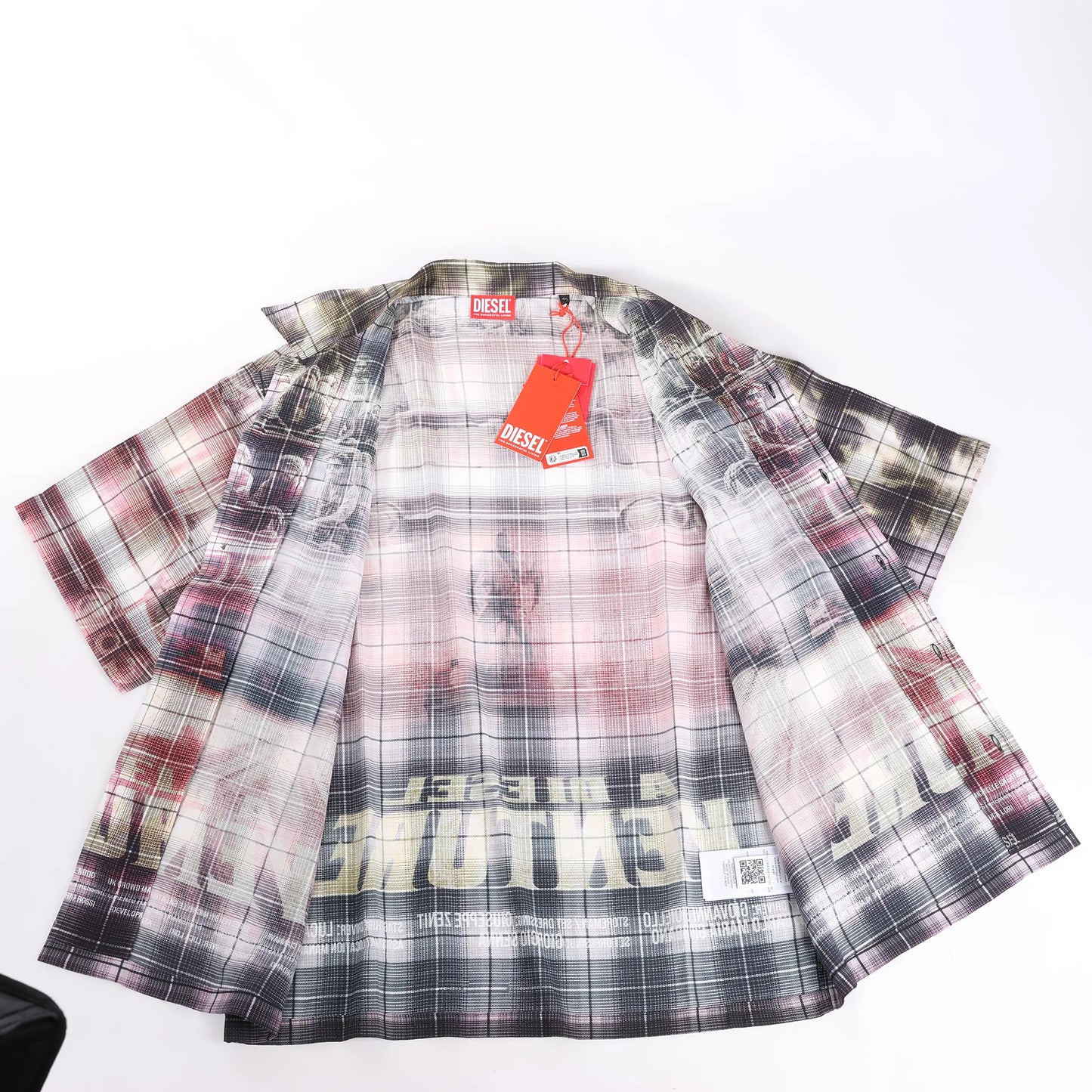 DIESEL Short-Sleeve Check Shirt With Poster Print in Multicolor, Size 48 IT