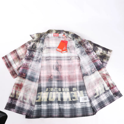 DIESEL Short-Sleeve Check Shirt With Poster Print in Multicolor, Size 48 IT