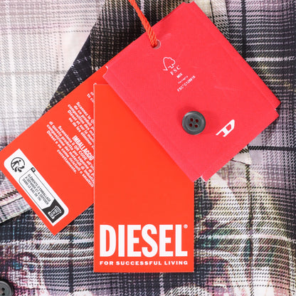 DIESEL Short-Sleeve Check Shirt With Poster Print in Multicolor, Size 48 IT