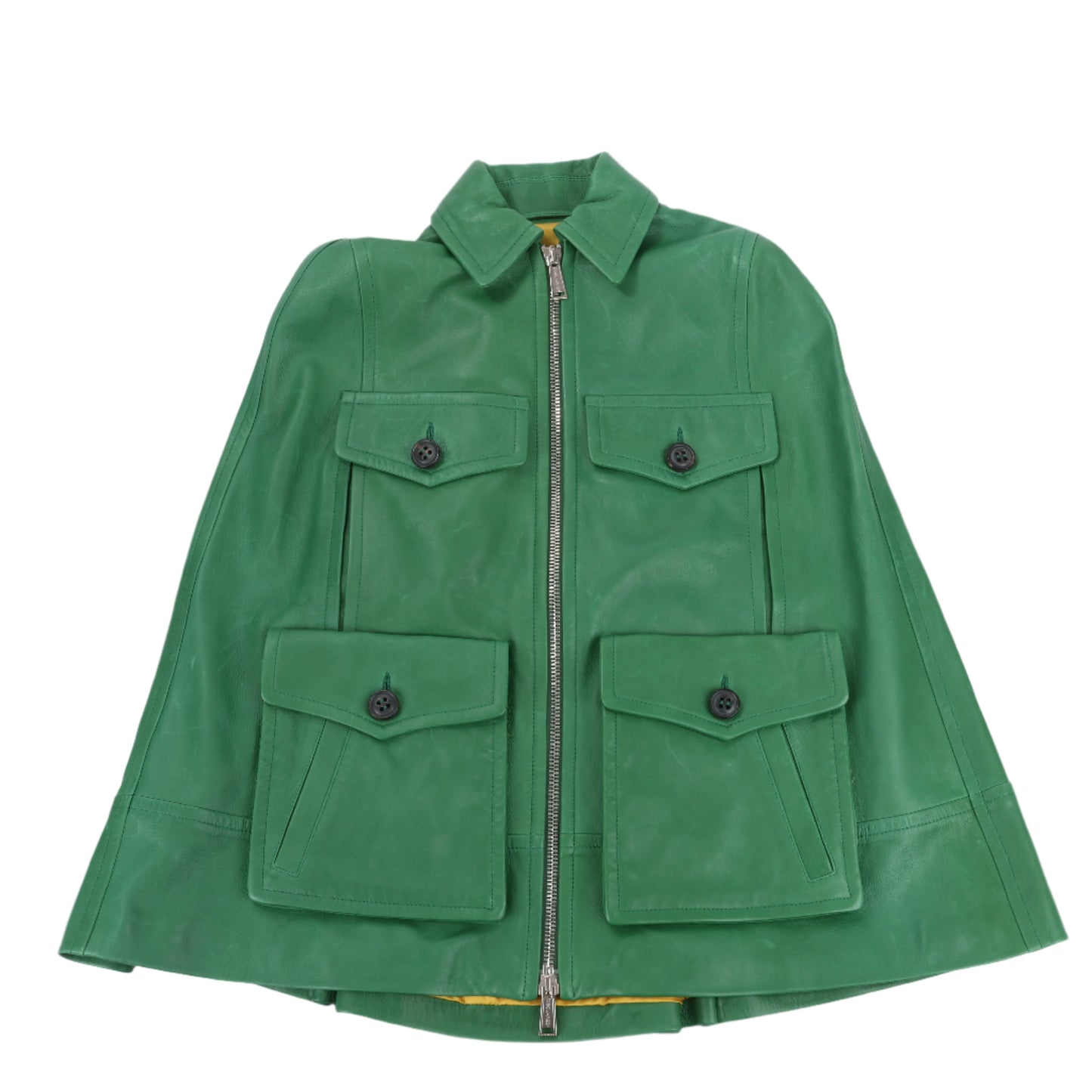 DSQUARED2 Grüne Leder-Cape-Jacke, Stil S75AM0561, Größe 38