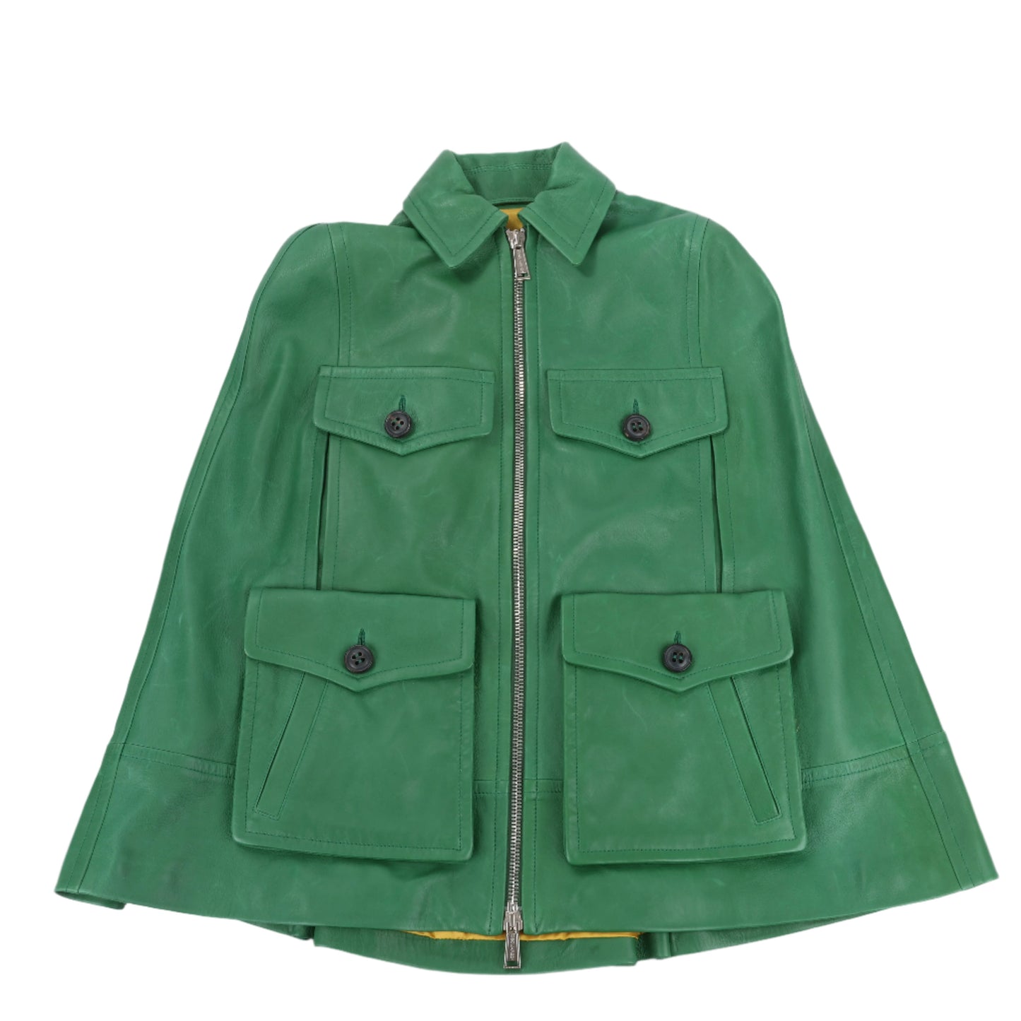 DSQUARED2 Green Leather Cape Jacket, Style S75AM0561, Size 38