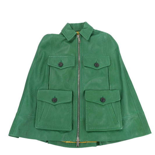 DSQUARED2 Green Leather Cape Jacket, Style S75AM0561, Size 38