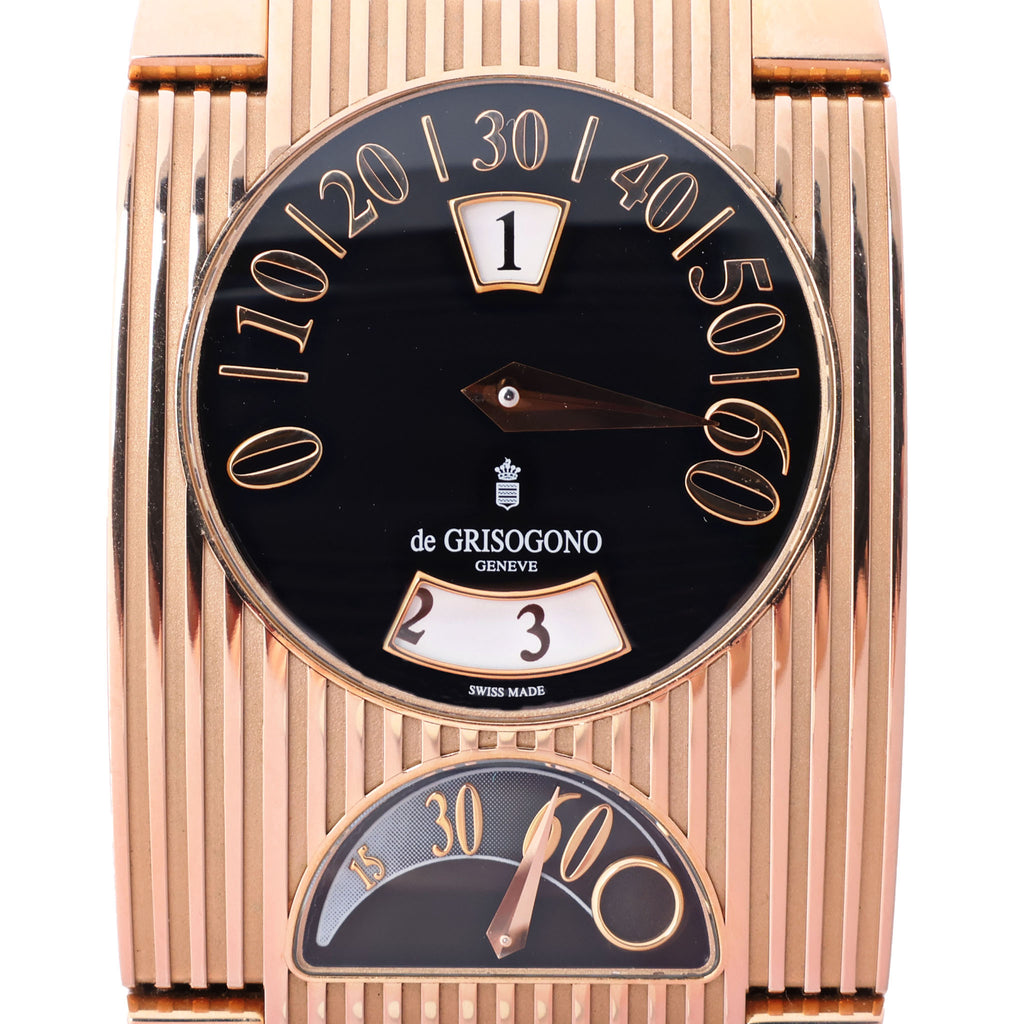 De Grisogono FG ONE N04 019281 18k PG x Leather AT Watch with Black Dial
