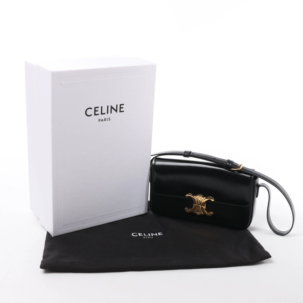 Celine Triomphe Claude Leather Shoulder Bag in Black