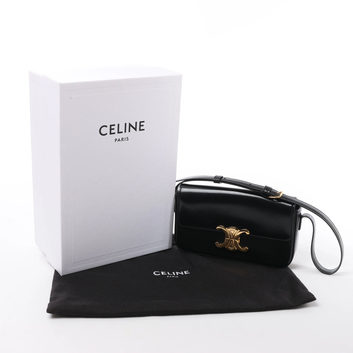 Celine Triomphe Claude Leather Shoulder Bag in Black