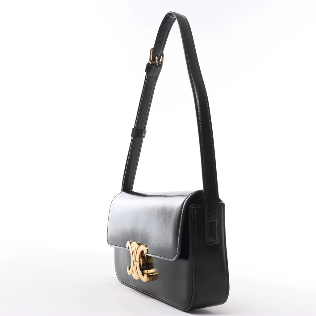 Celine Triomphe Claude Leather Shoulder Bag in Black